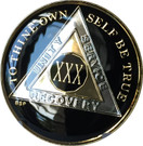 Bright Star Press 30 Year Classic Black AA Alcoholics Anonymous Medallion Chip Tri Plate Gold & Nickel Plated Serenity Prayer