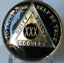 Bright Star Press 30 Year Classic Black AA Alcoholics Anonymous Medallion Chip Tri Plate Gold & Nickel Plated Serenity Prayer