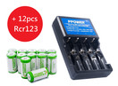 Ppower Pbe 12 packs of 700mAh 3.7v Cr123a Rechargeable Battery + PPOWER 4 Slots 3.7V Li-ion charger (PI4) + Battery boxes (12X) CE Certified for Arlo Camera, Reolink Argus, Keen, etc