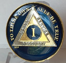 Bright Star Press 1 Year Midnight Blue AA Medallion Chip Tri Plate Gold & Nickel Plated Serenity Prayer