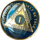 Bright Star Press 1 Year Midnight Blue AA Medallion Chip Tri Plate Gold & Nickel Plated Serenity Prayer