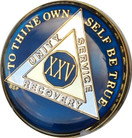 Bright Star Press 25 Year Midnight Blue AA Alcoholics Anonymous Medallion Chip Tri Plate Gold & Nickel Plated