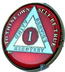 Bright Star Press 1 Year Mandarin Red Gold & Nickel Tri-Plate AA Alcoholics Anonymous Sobriety Medallion Chip Serenity Prayer