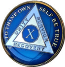 Bright Star Press 10 Year Midnight Blue AA Alcoholics Anonymous Medallion Chip Tri Plate Gold & Nickel Plated Serenity Prayer