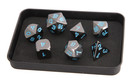 Forged Dice Co. Metal Polyhedral Dice GUNMETAL SILVER with ARCTIC ICE BLUE Numbers