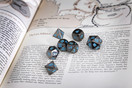 Forged Dice Co. Metal Polyhedral Dice GUNMETAL SILVER with ARCTIC ICE BLUE Numbers