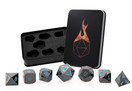 Forged Dice Co. Metal Polyhedral Dice GUNMETAL SILVER with ARCTIC ICE BLUE Numbers