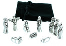 Nativity Set Mini Pewter Figurine 10 pc Set w/ Velvet Pouch