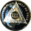 30 Year Classic Black AA Alcoholics Anonymous Medallion Chip Tri Plate Gold & Nickel Plated Serenity Prayer