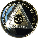 30 Year Classic Black AA Alcoholics Anonymous Medallion Chip Tri Plate Gold & Nickel Plated Serenity Prayer