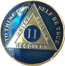 2 Year Midnight Blue AA Alcoholics Anonymous Medallion Chip Tri Plate Gold & Nickel Plated Serenity Prayer