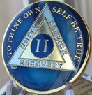 2 Year Midnight Blue AA Alcoholics Anonymous Medallion Chip Tri Plate Gold & Nickel Plated Serenity Prayer