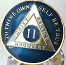 2 Year Midnight Blue AA Alcoholics Anonymous Medallion Chip Tri Plate Gold & Nickel Plated Serenity Prayer