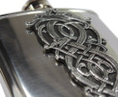 Whiskey Flask Celtic Dragon Stainless Steel & Pewter Irish Made