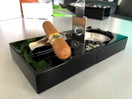 H&H The Compact Cigar Ashtray with Cigar Cutter and Punch - Ebony - (4.75 x 4.75 x 2.8)