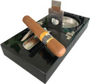 H&H The Compact Cigar Ashtray with Cigar Cutter and Punch - Ebony - (4.75 x 4.75 x 2.8)