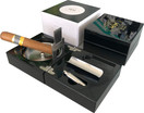 H&H The Compact Cigar Ashtray with Cigar Cutter and Punch - Ebony - (4.75 x 4.75 x 2.8)