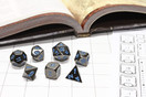    Forged Dice Co. Metal Polyhedral Dice GUNMETAL SILVER with ARCTIC ICE BLUE Numbers