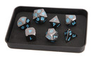    Forged Dice Co. Metal Polyhedral Dice GUNMETAL SILVER with ARCTIC ICE BLUE Numbers