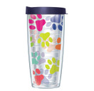 Paw Prints On Clear Wrap Traveler 16 Oz Tumbler Cup with Navy Lid