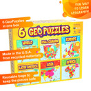 GeoToys — 6 GeoPuzzles Set in One Box — Educational Kid Toys for Boys and Girls, 50+ Piece Geography Jigsaw Puzzles, Jumbo Size Kids Puzzles — Ages 4 and up