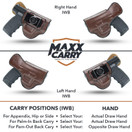 Maxx Carry IWB Leather Gun Holster for Glock 43, 43X 9mm |Walther PPS, PPS M2 | Springfield XDS 3.3, Hellcat | S&W M&P 380 Shield EZ | Beretta APX Carry | Taurus PT 709 Slim