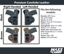 Maxx Carry IWB Leather Gun Holster for Glock 43, 43X 9mm |Walther PPS, PPS M2 | Springfield XDS 3.3, Hellcat | S&W M&P 380 Shield EZ | Beretta APX Carry | Taurus PT 709 Slim