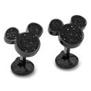 Stainless Steel Black Pave Crystal Mickey Mouse Cufflinks