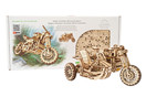 UGEARS Motorcycle with Sidecar 3D Puzzles - UGR-10 Motorcycle Scrambler Wooden Model Kits for Adults to Build - Retro Design Sidecar Motorbike Model Kit with Rubber Band Motor - Model Building Kit