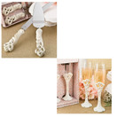 Fashioncraft Vintage Double Heart Design Wedding Cake Knife And Server Set with Toasting Glass Flute Set, Ivory