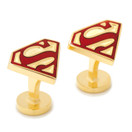 DC Comics Gold Enamel Superman Shield Cufflinks, Officially Licensed