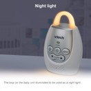 VTech DM221 Audio Baby Monitor with up to 1,000 ft of Range, Vibrating Sound-Alert, Talk Back Intercom & Night Light Loop, White/Silver