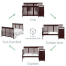 Storkcraft Portofino 4-in-1 Fixed Side Convertible Crib and Changer, Espresso, Easily Converts to Toddler Bed Day Bed or Full Bed, Three Position Adjustable Height Mattress (Mattress Not Included)