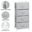 mDesign Vertical Furniture Storage Tower - Sturdy Steel Frame, Wood Top, Easy Pull Fabric Bins - Organizer Unit for Bedroom, Hallway, Entryway, Closets - Textured Print - 4 Drawers - Gray/White