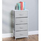 mDesign Vertical Furniture Storage Tower - Sturdy Steel Frame, Wood Top, Easy Pull Fabric Bins - Organizer Unit for Bedroom, Hallway, Entryway, Closets - Textured Print - 4 Drawers - Gray/White