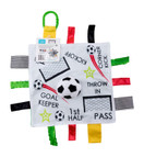 Baby Soccer Toy, Educational & Teething Closed Ribbon Tag Lovey Blanket with Security Plush: 10"X10" (Soccer Futbol)