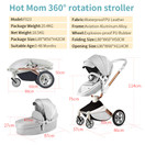 Baby Stroller 360 Degree Rotation Function,Hot Mom Baby Carriage Pu Leather Pushchair Pram 2020,Grey