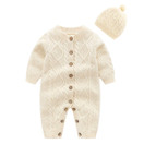 JunNeng Baby Newborn Cotton Knitted Sweater Romper Longsleeve Outfit with Warm Hat Set