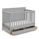 Storkcraft Graco Hadley 4-in-1 Convertible Crib with Drawer - Easily Converts to Toddler Bed, Day Bed or Full Bed - Three Position Adjustable Height Mattress (Mattress Not Included) - Pebble Gray