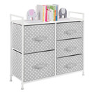 mDesign Wide Dresser 5 Drawers Storage Furniture - Wood Top, Easy Pull Fabric Bins - Organizer for Child/Kids Room or Nursery - Polka Dot Pattern, 32.6" W - Gray with White Dots