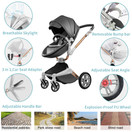 Baby Stroller 360 Rotation Function,Hot Mom Baby Carriage Pu Leather Pushchair Pram 2020,Dark Grey