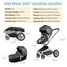 Baby Stroller 360 Rotation Function,Hot Mom Baby Carriage Pu Leather Pushchair Pram 2020,Dark Grey