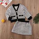 Toddler Baby Girl Knitted Long Sleeve Pompom Sweater T-Shirt Tops + Button Mini Skirts Dress Outfits Fall Clothes Set