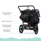 BOB Gear Revolution Flex 3.0 Duallie Double Jogging Stroller | Smooth Ride Suspension + Easy Fold + Adjustable Handlebar, Graphite Black [New Logo]