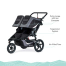 BOB Gear Revolution Flex 3.0 Duallie Double Jogging Stroller | Smooth Ride Suspension + Easy Fold + Adjustable Handlebar, Graphite Black [New Logo]