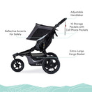 BOB Gear Revolution Flex 3.0 Duallie Double Jogging Stroller | Smooth Ride Suspension + Easy Fold + Adjustable Handlebar, Graphite Black [New Logo]