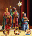 Three Kings Nativity Figurines with Real Gold, Frankincense and Myrrh, Set of 11, 7 inch Scale
