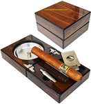 Habanos & Hermanos Extravaganza Collection, The Compact Cigar Ashtray with Cigar Cutter and Punch (Walnut)