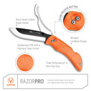 Outdoor Edge RazorPro - Double Blade Folding Hunting Knife with Replaceable Razor Blade, Gutting Blade and Camo Nylon Sheath (Orange, 6 Blades)