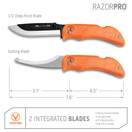 Outdoor Edge RazorPro - Double Blade Folding Hunting Knife with Replaceable Razor Blade, Gutting Blade and Camo Nylon Sheath (Orange, 6 Blades)